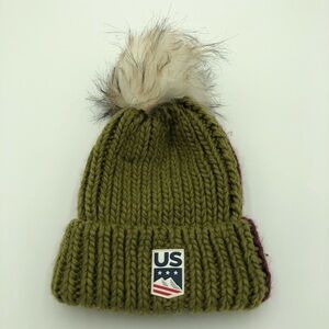 Spyder 2 Tone Pom Pom Olive and Burgundy US Beanie OS
